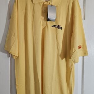 NASCAR NWT Joe Gibbs Yellow XL Sponsor Sleeve Logo Sandvik Polo Shirt